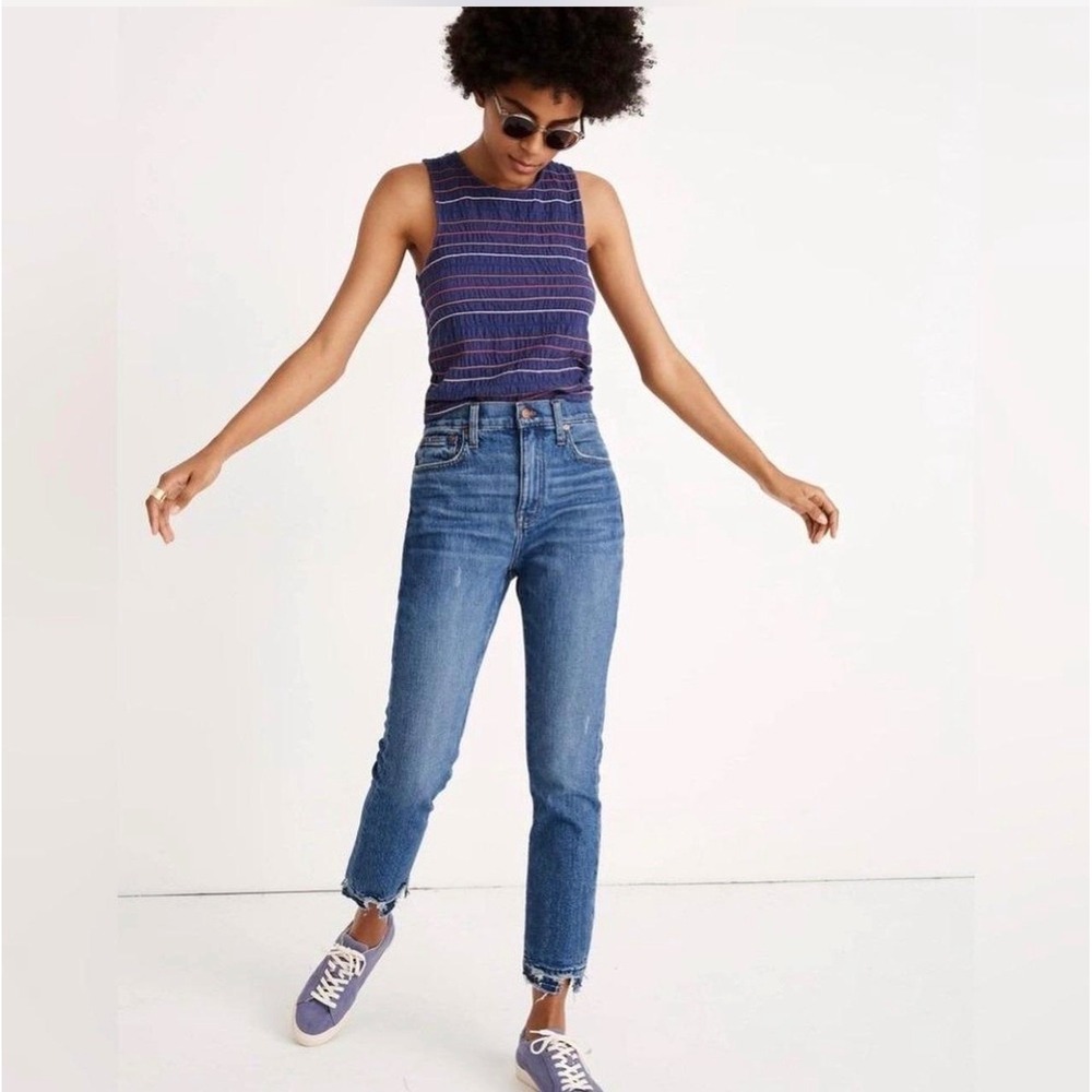 Madewell High-Rise Slim Crop Boyjean Medium Wash Raw Hem Denim Size 27